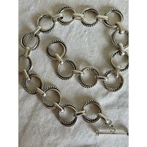 Vintage Ralph Lauren Signed Chunky Silver Tone Toggle Rope Chain Necklace